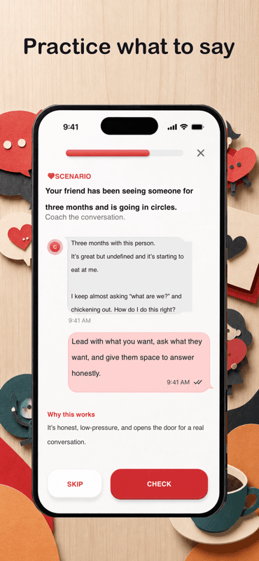 Talking Stage AI texting practice room