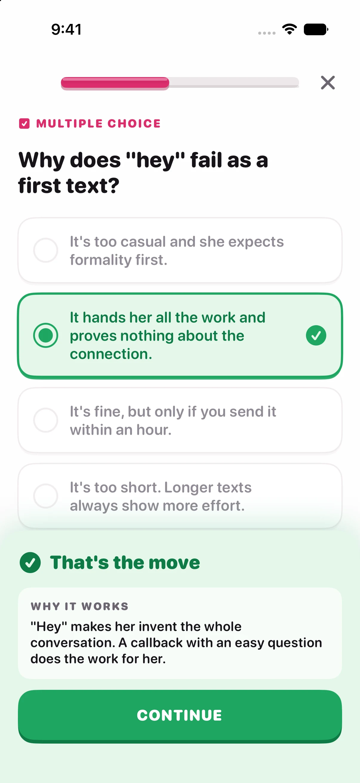 Feedback de la lliçó conscient del context de Talking Stage