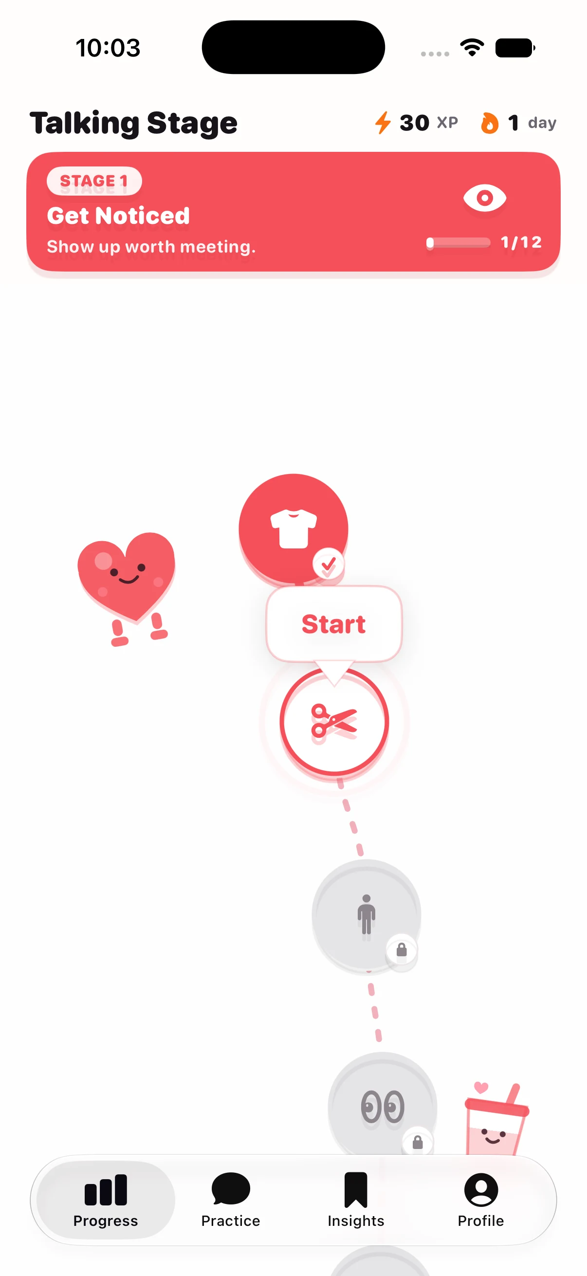 مسار درس المواعدة المرئية Talking Stage مع التقدم النشط