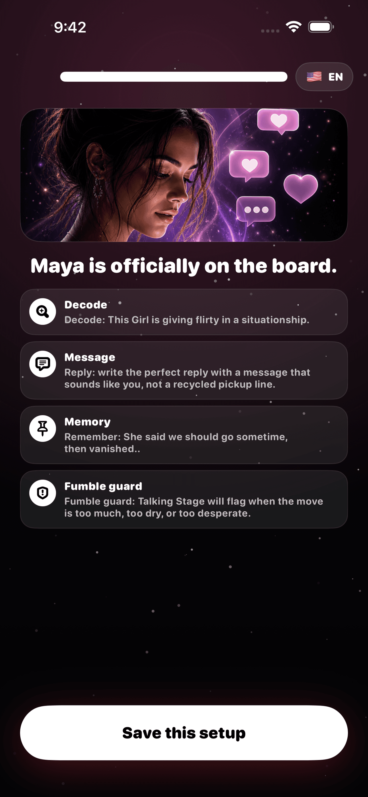 Talking Stage person context and memory setup